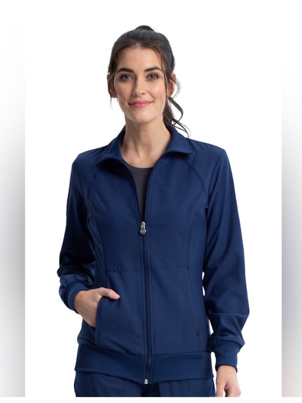 Cherokee Infinity Women’s Navy Blue Zip Up Warm-Up Scrub Jacket, Small